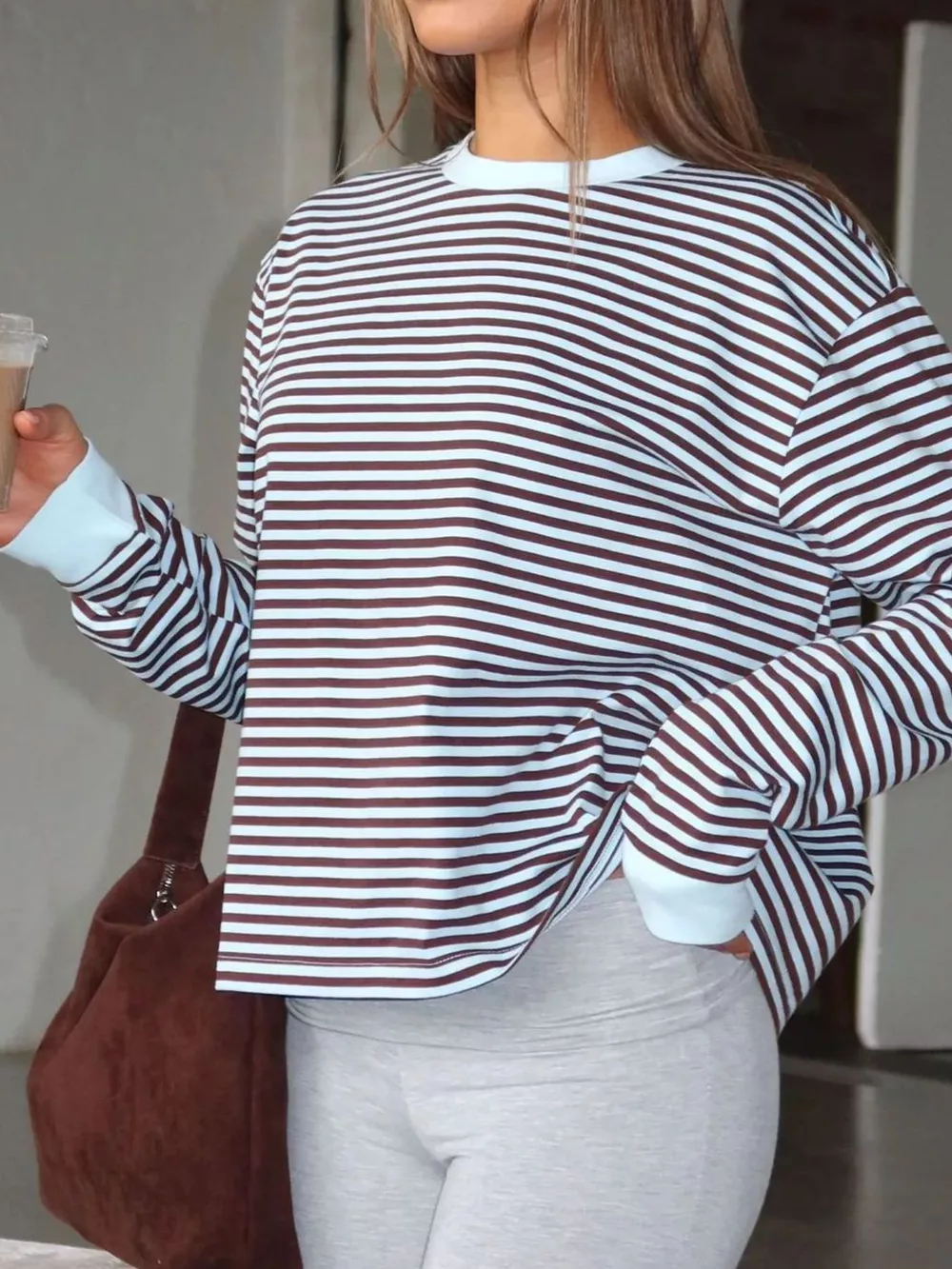Striped Oversized Round Neck Sweatshirt, image 3