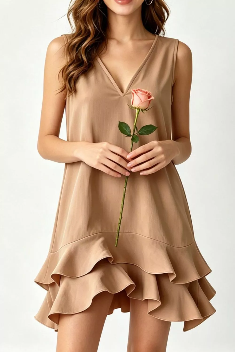 Full Size Sleeveless V-Neck Ruffle Hem Mini Dress Plus Size, image 2