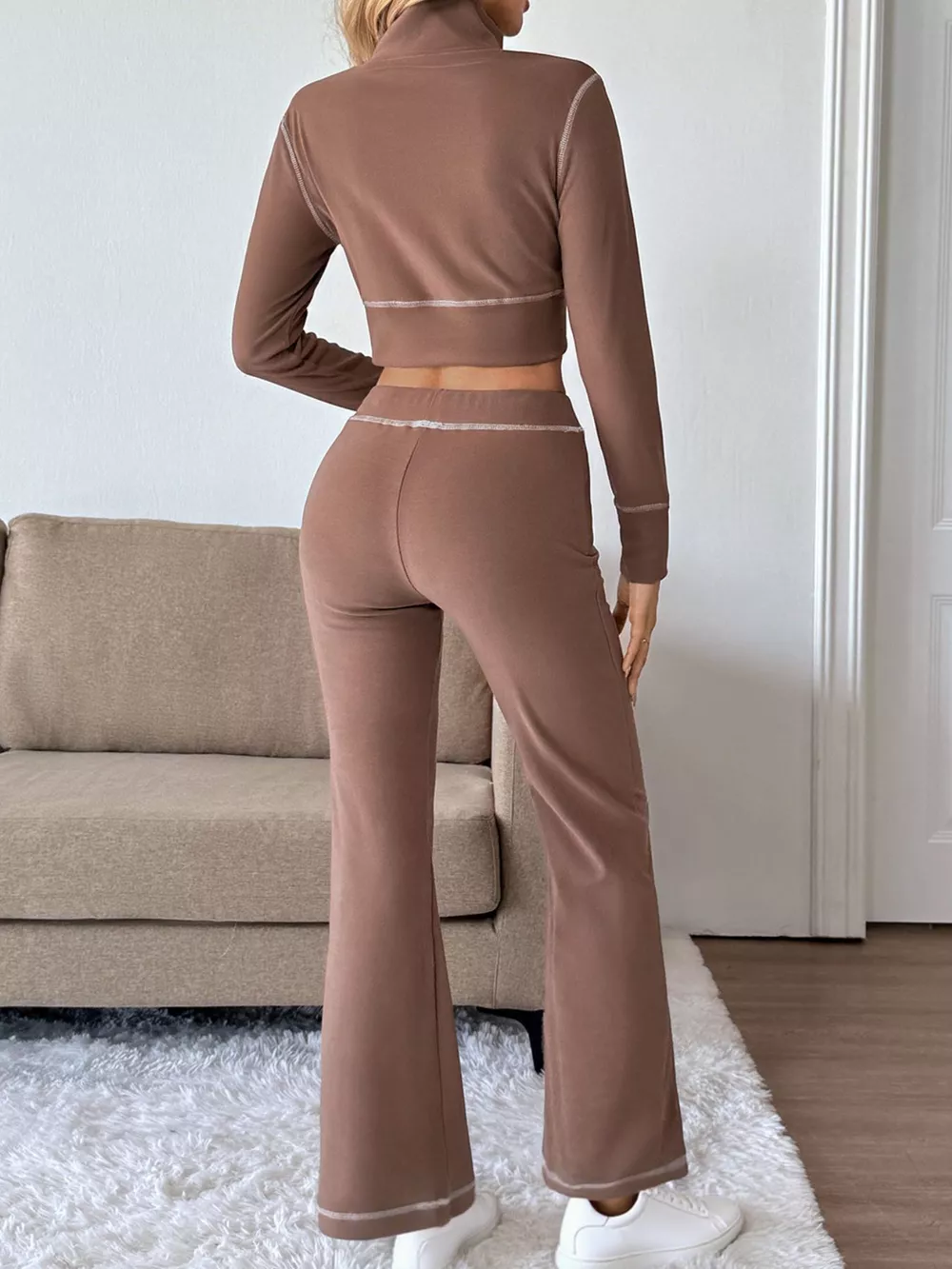 Zip Up Long Sleeve Top and Pants Set, image 6