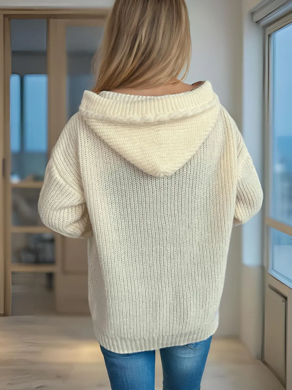 Cable-Knit Long Sleeve Hooded Cardigan, image 9