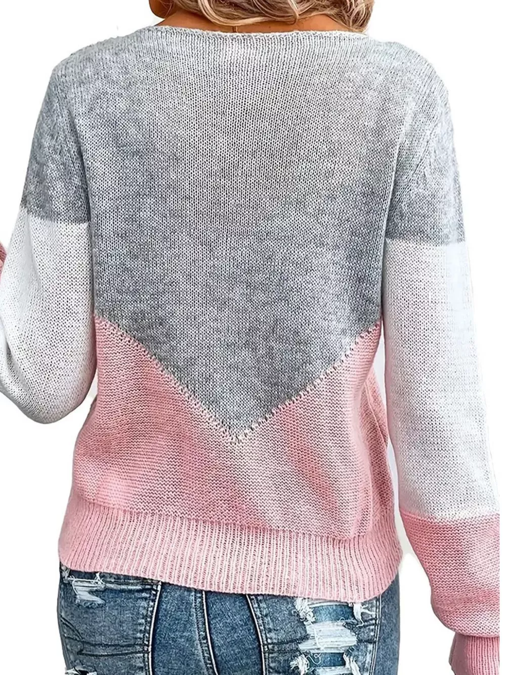 Openwork Color Block Long Sleeve Sweater, image 5