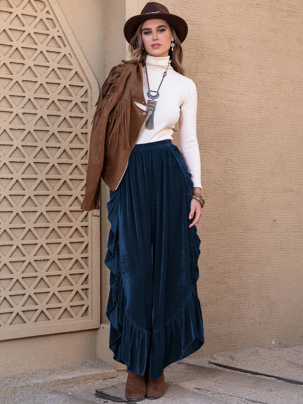 Slit Ruffled Wide Leg Pants, image 3