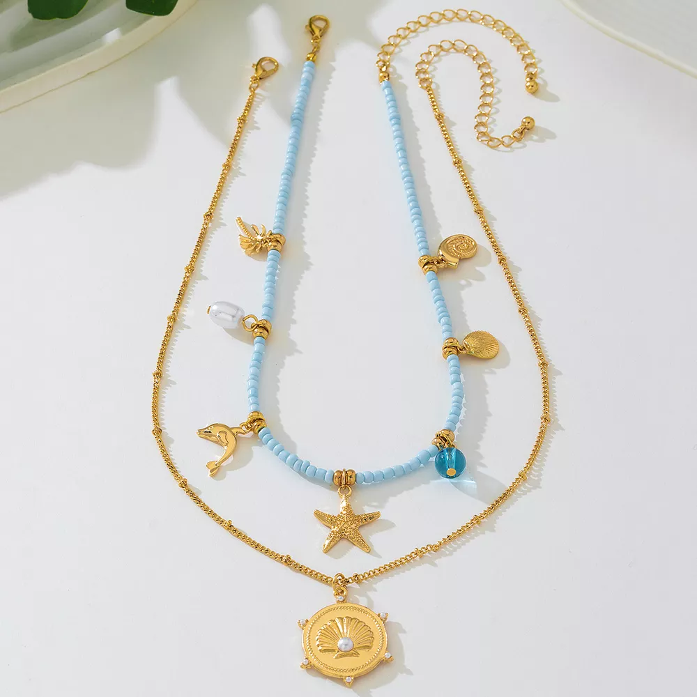2-Piece Beaded Charm Necklace with Pendant, image 3
