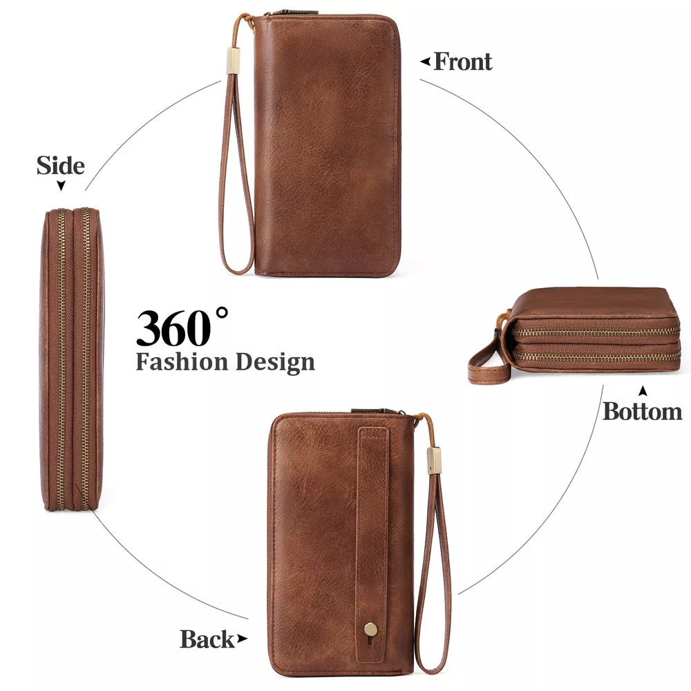 Vintage Style Double Zipper Leather Wallet, image 3