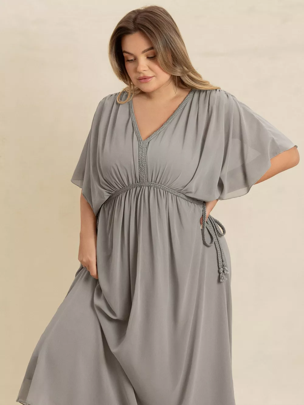 Plus Size V-Neck Flutter Sleeve Dress, image 2