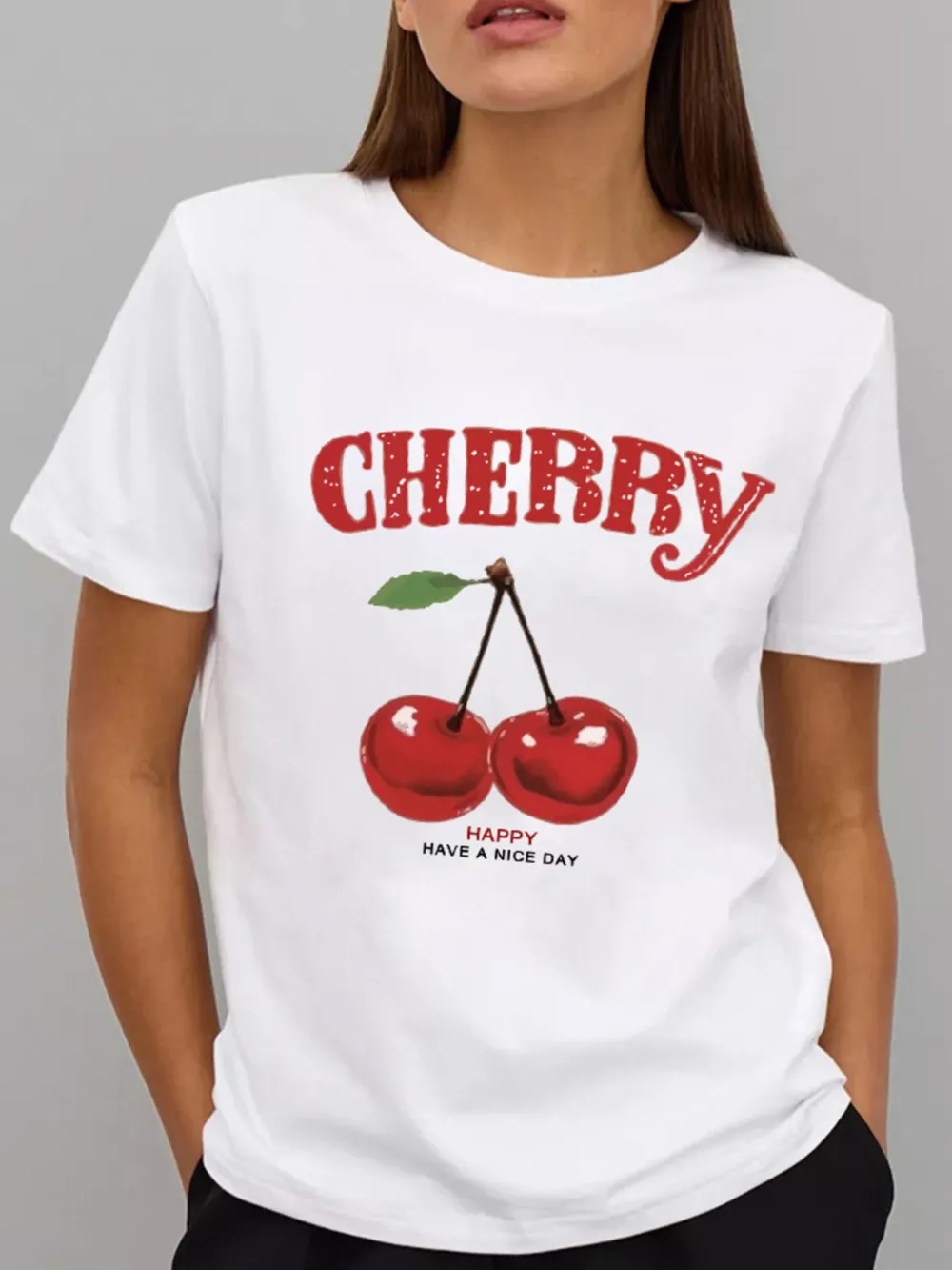 Plus Size Cherry Graphic Round Neck Short Sleeve T-Shirt, image 3