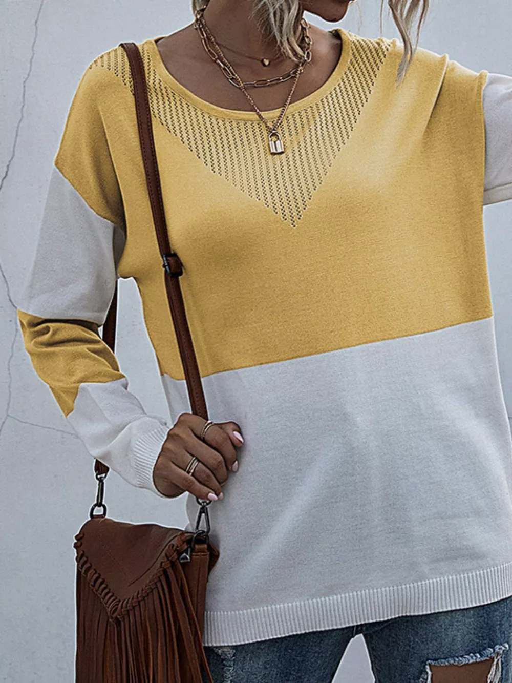 Color Block Round Neck Sweater, image 4