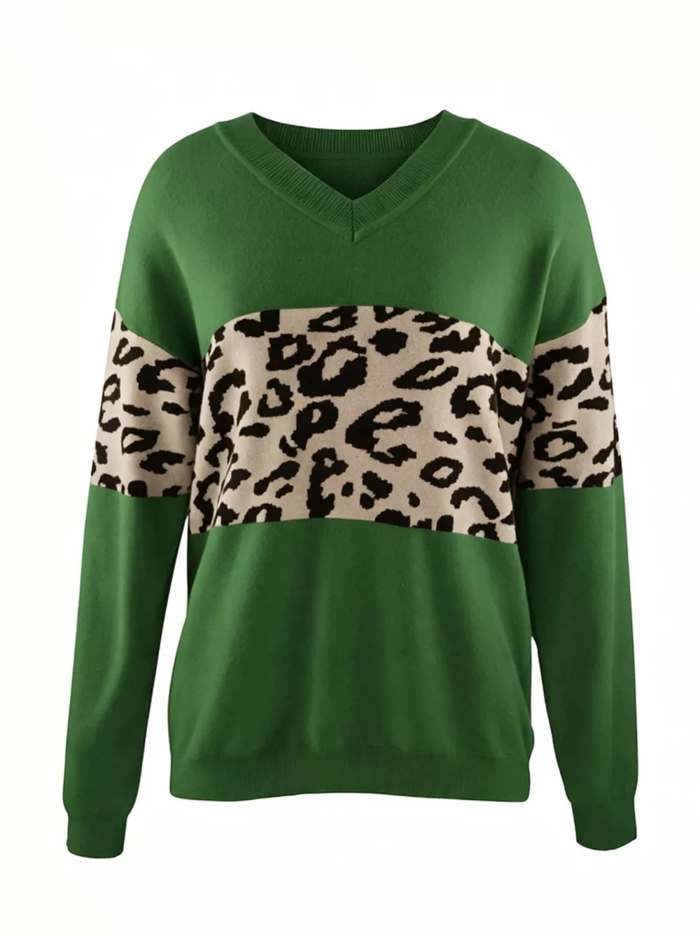 Leopard V-Neck Dropped Shoulder Sweater, image 5