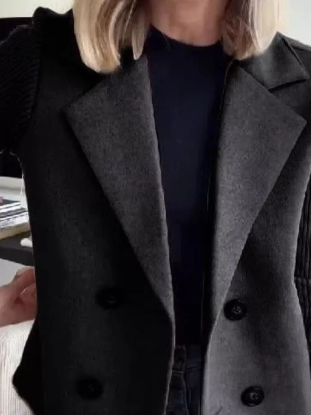 Full Size Knitted Sleeve Wool Blend Double-Breasted Blazer Plus Size, image 12