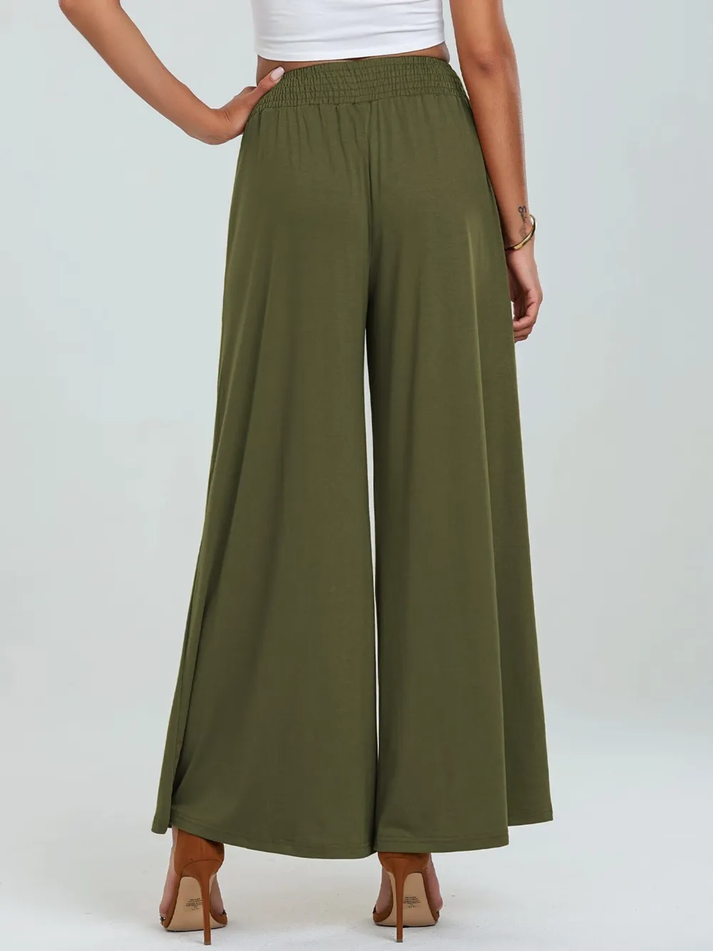 Pocketed Elastic Waist Wide Leg Pants, image 3