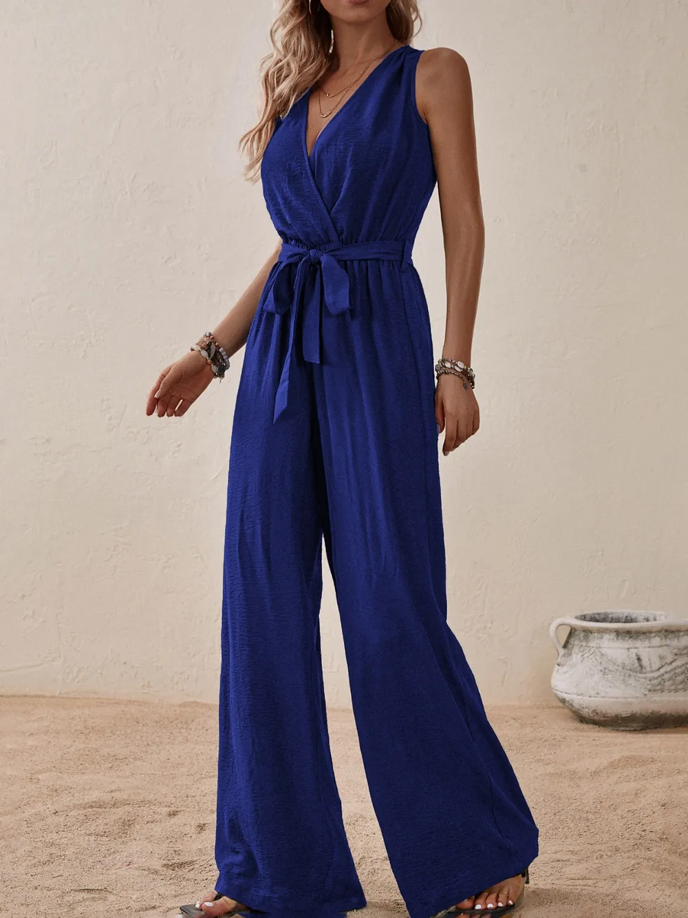 Tied Surplice Sleeveless Wide Leg Jumpsuit, image 6