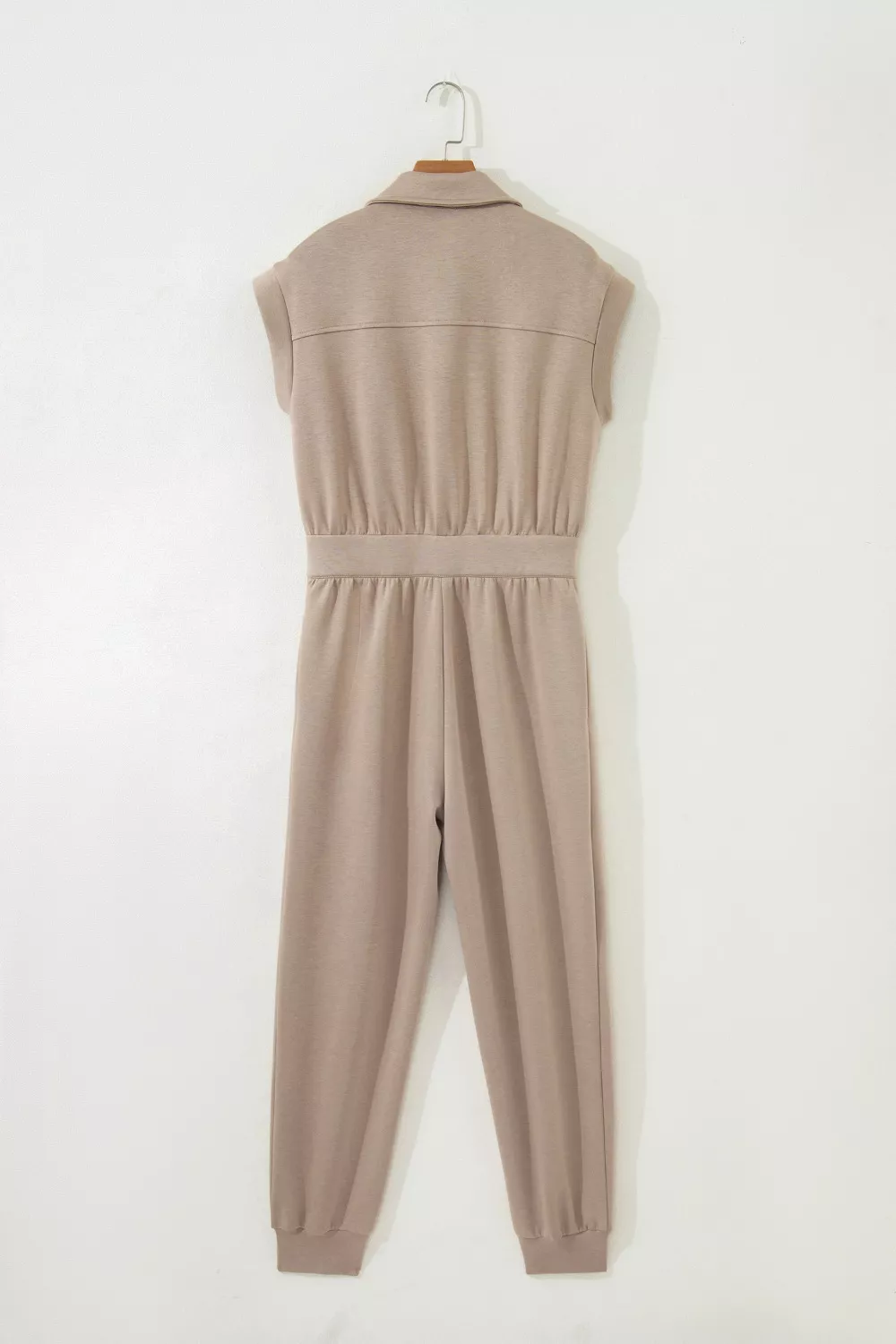 Solid Color Zip Front Short Sleeve Collared Jumpsuit, image 5