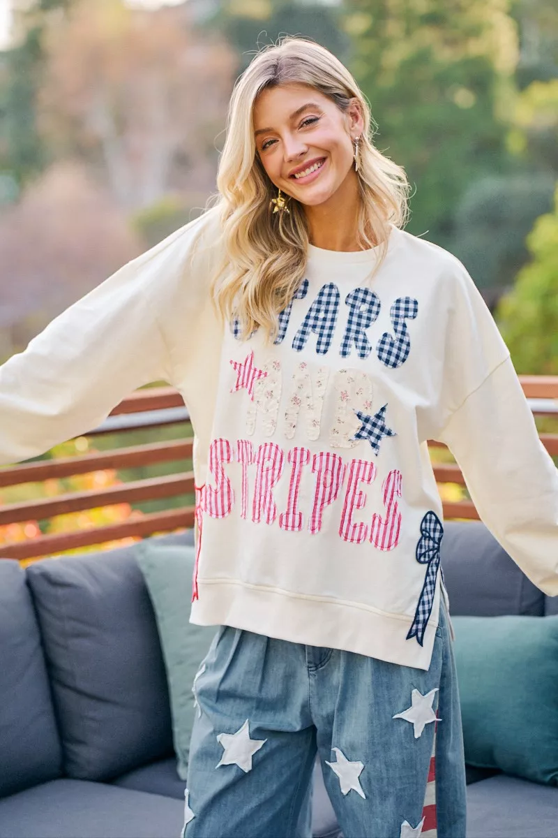 BiBi 4th Of July Stars And Stripes Patches Sweatshirt, image 25
