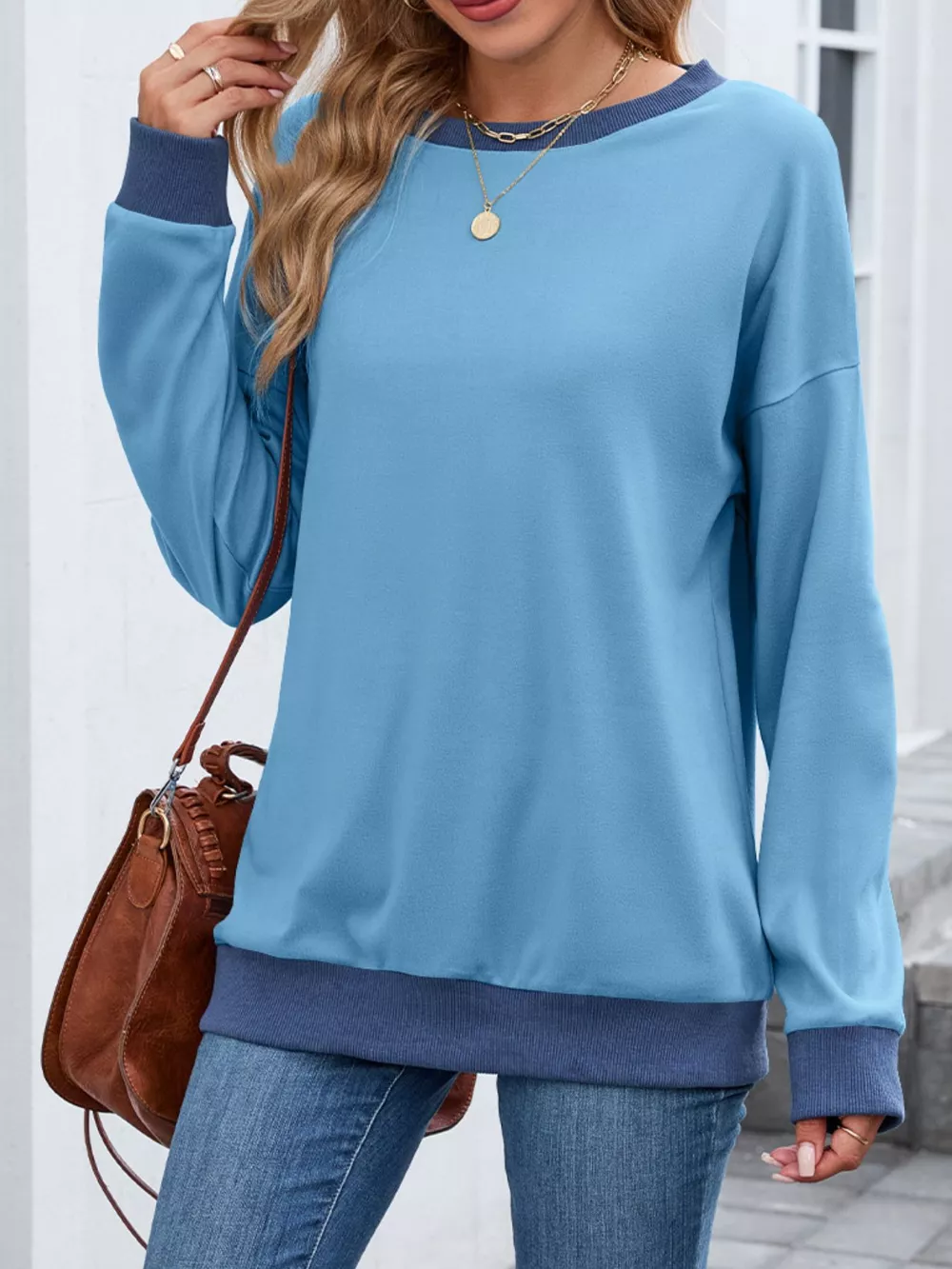 Contrast Trim Long Sleeve Sweatshirt, image 5