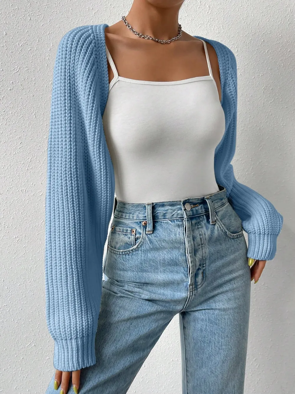 Open Front Long Sleeve Cropped Cardigan, image 5