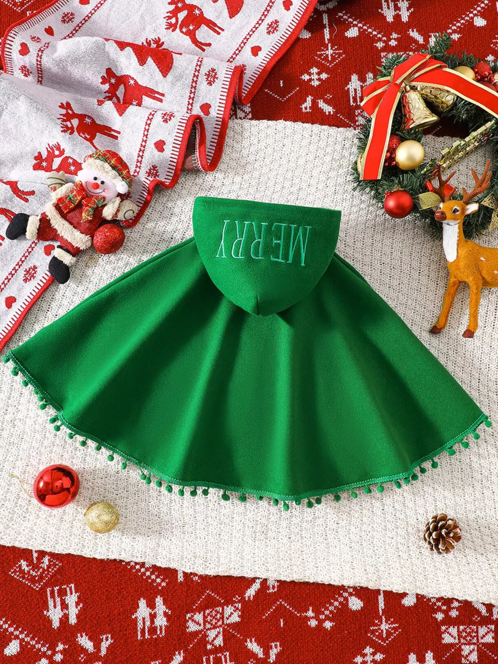 Children's Reindeer Embroidered Christmas Cape Outerwear, image 9