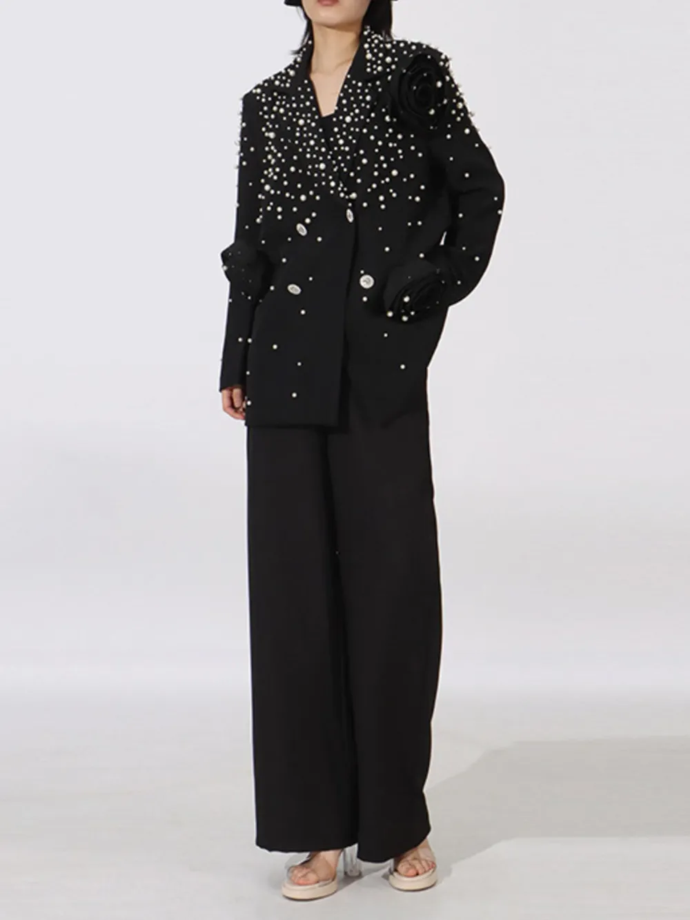 Pearl Embellished Double-Breasted Blazer, image 8