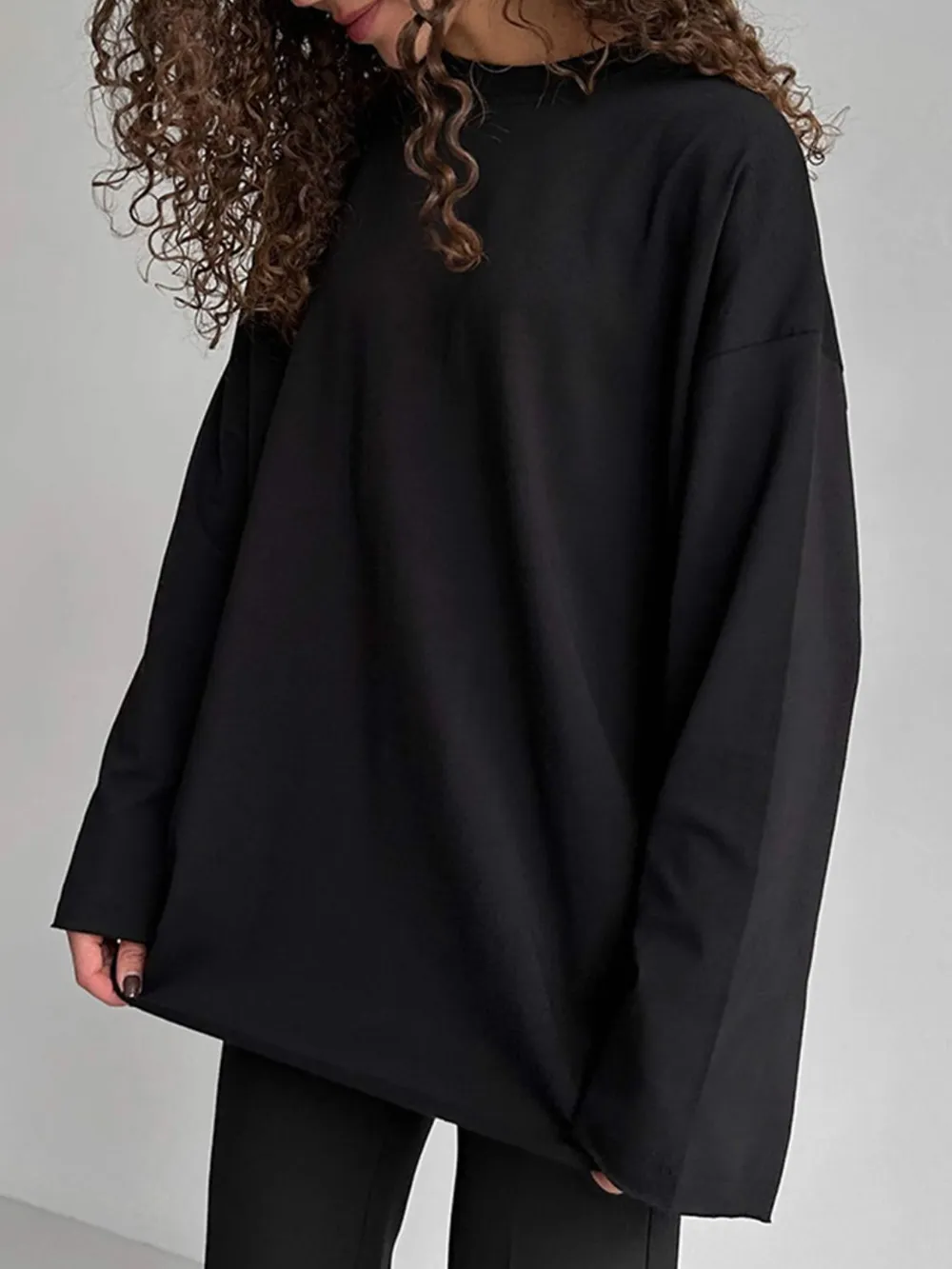 Round Neck Long Sleeve Oversized T-Shirt, image 5