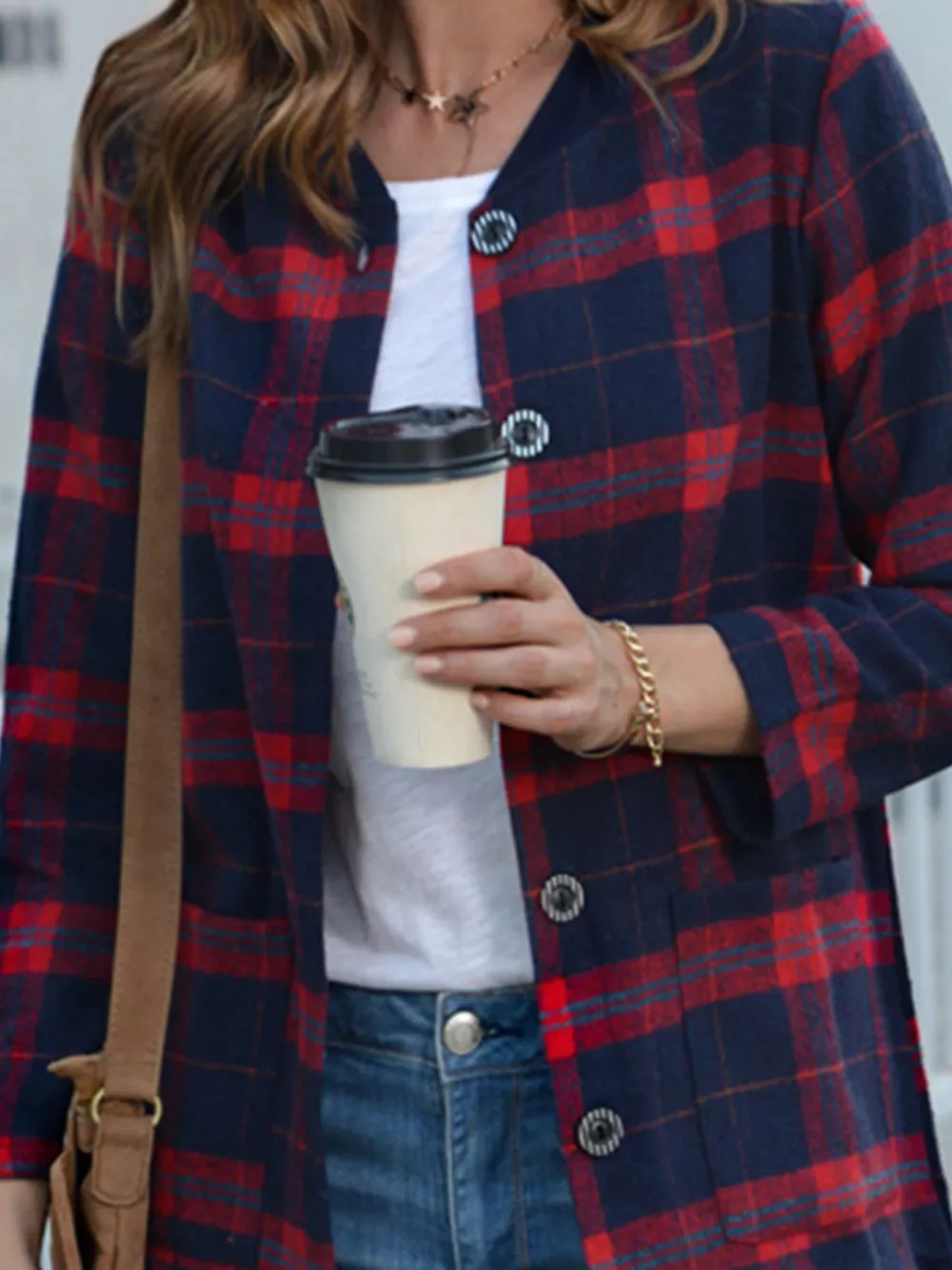 Plus Size Plaid Button-Down Longline Shirt, image 2
