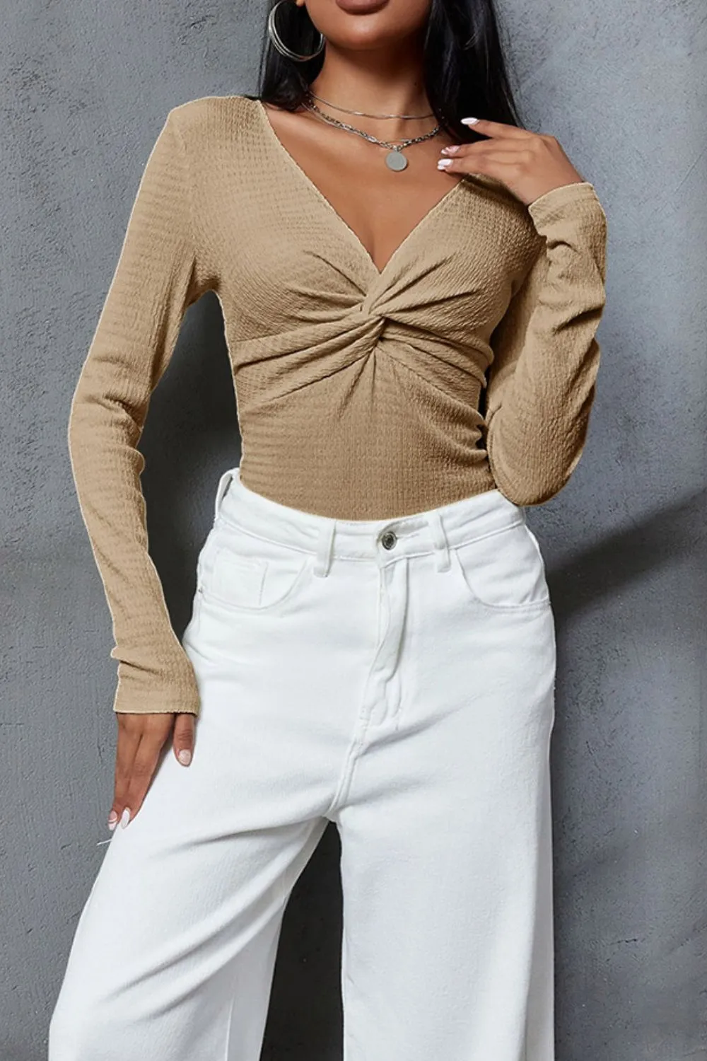 Twisted V-Neck Long Sleeve Blouse, image 2