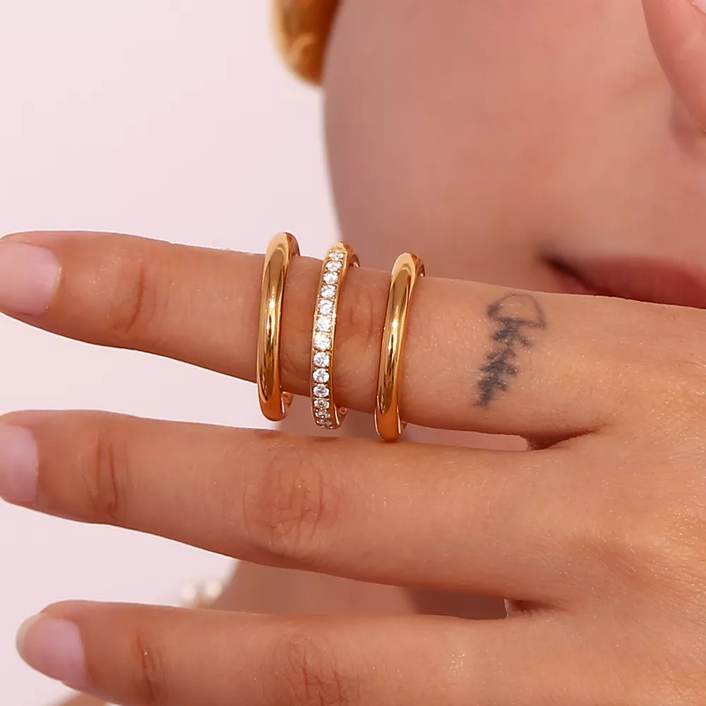 Stainless Steel Zircon Ring 3 Piece Set, image 2