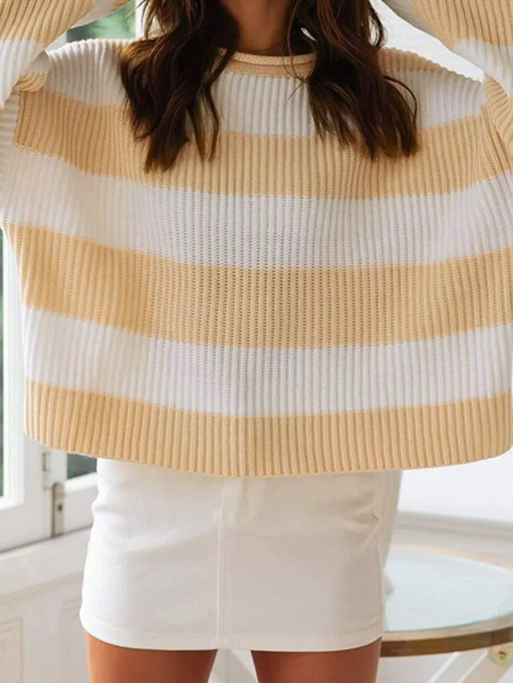 Contrast Striped Round Neck Sweater, image 5