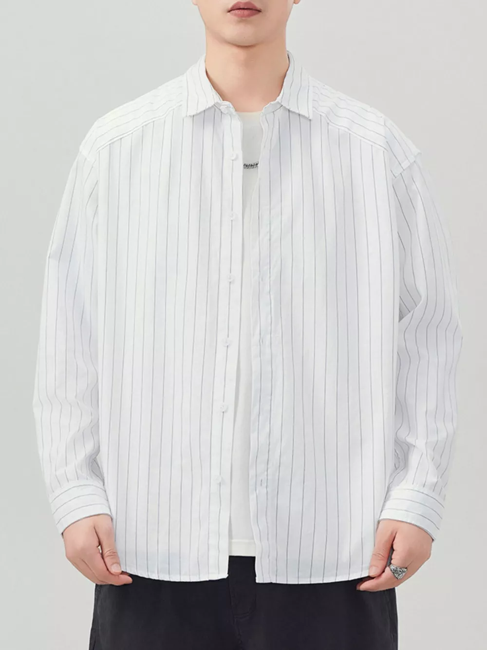 Men's Plus Size Striped Button Up Long Sleeve Shirt, image 5