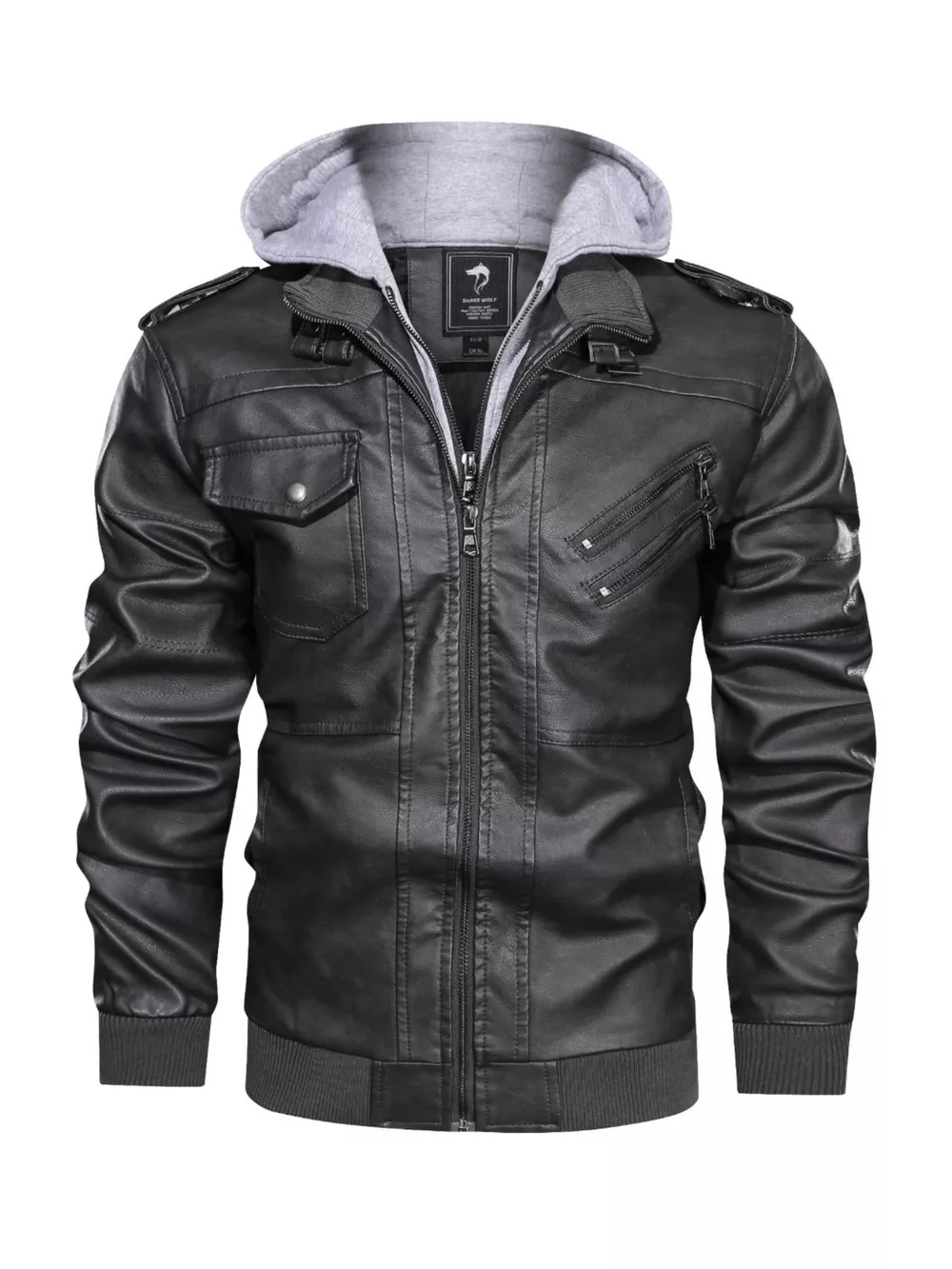 Men's Full Size Hooded Faux Leather Moto Jacket Plus Size, image 6