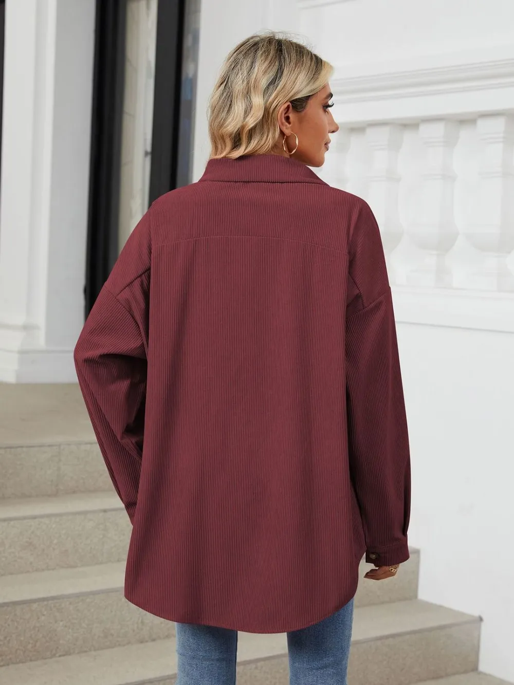Collared Neck Long Sleeve Dropped Shoulder Shirt, image 8