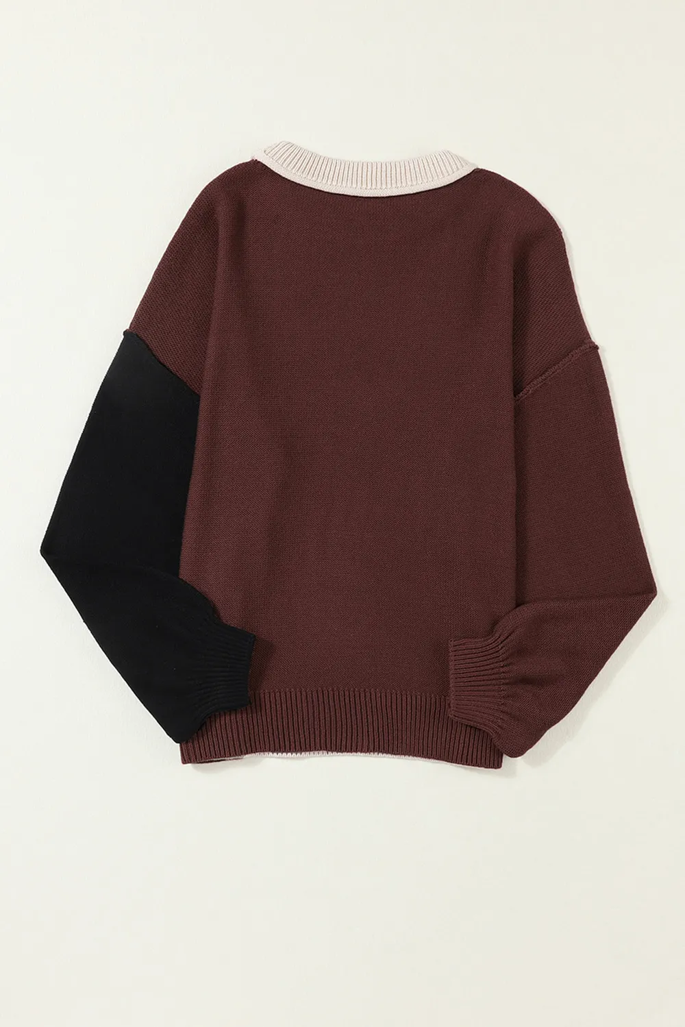Contrast Round Neck Dropped Shoulder Sweater, image 5