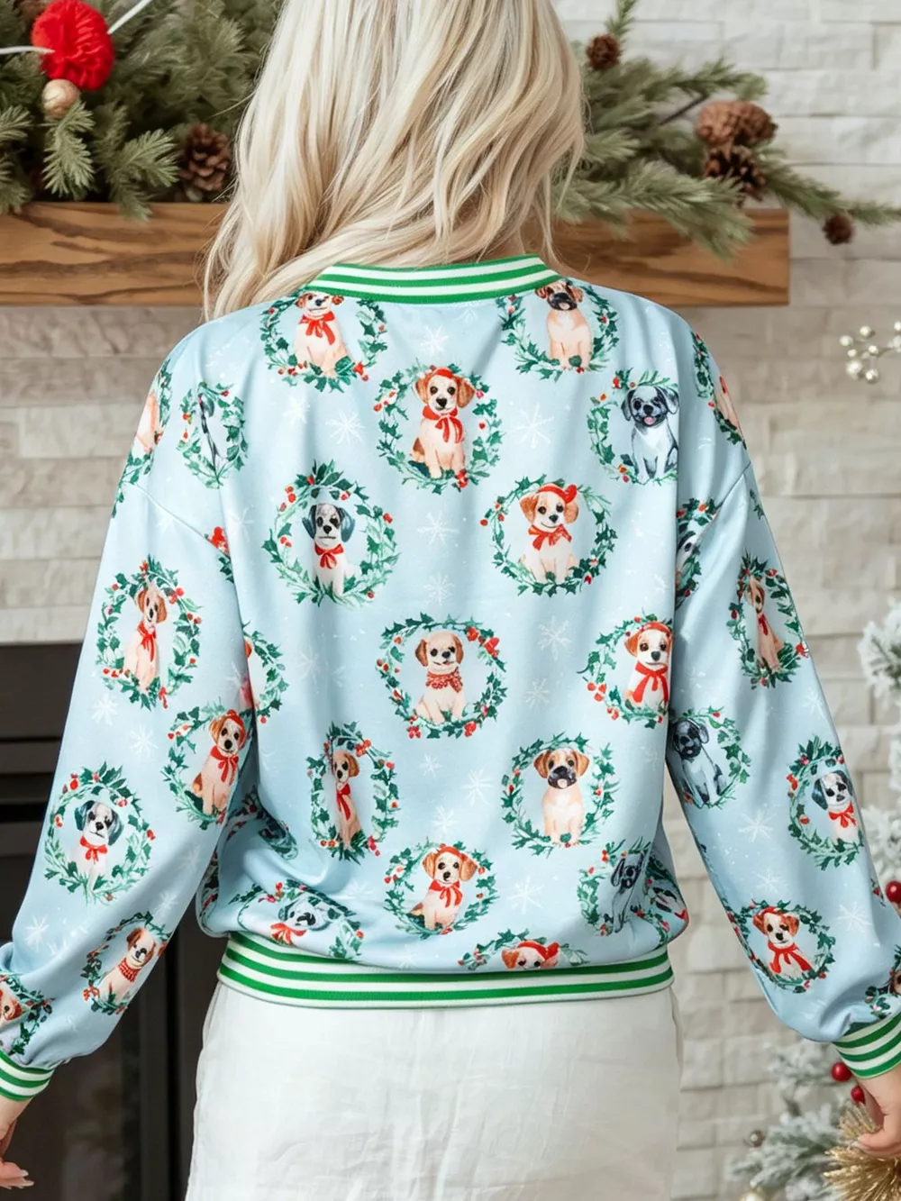 Abstract Dog Print Ribbed Cuff Round Neck Long Sleeve Sweatshirt, image 2