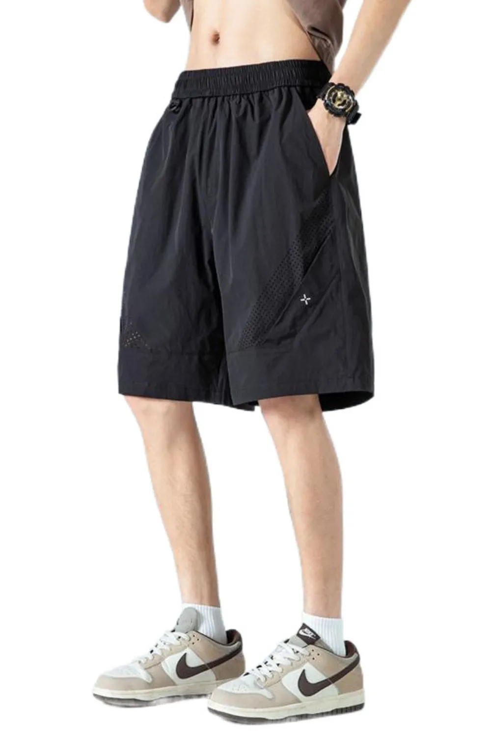 Men's Plus Size Mesh Panel Training Shorts with Drawstring Waist, image 3