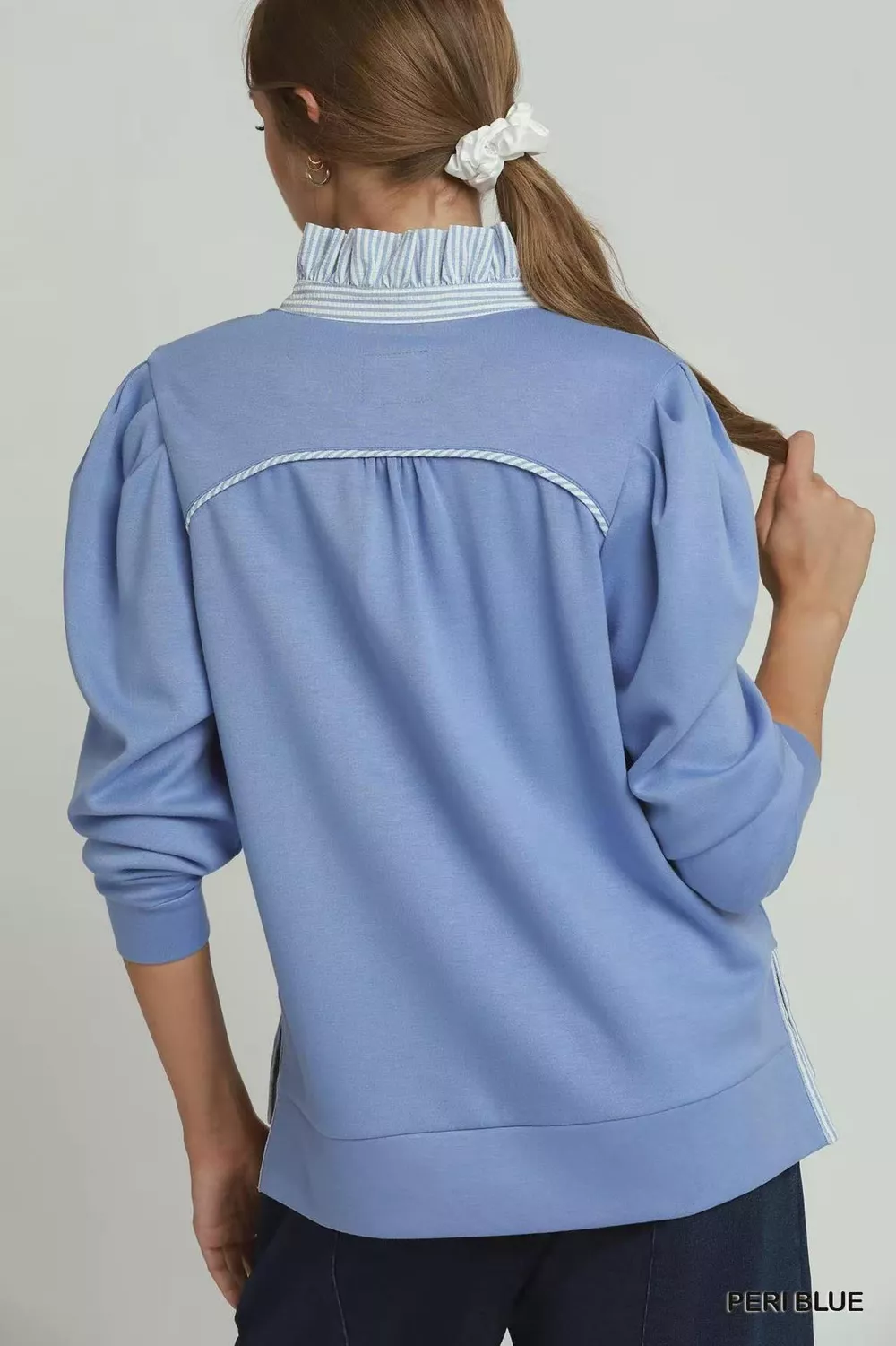Stripe Ruffle Neck Long Sleeve Top, image 3
