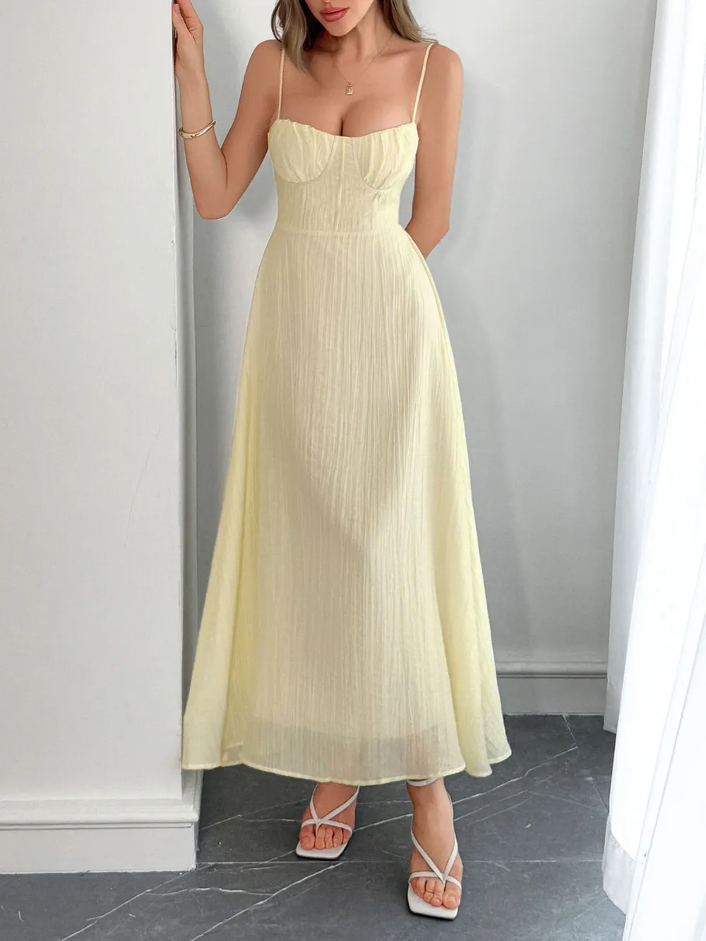 Texture Sweetheart Neck Backless Cami Dress, image 7