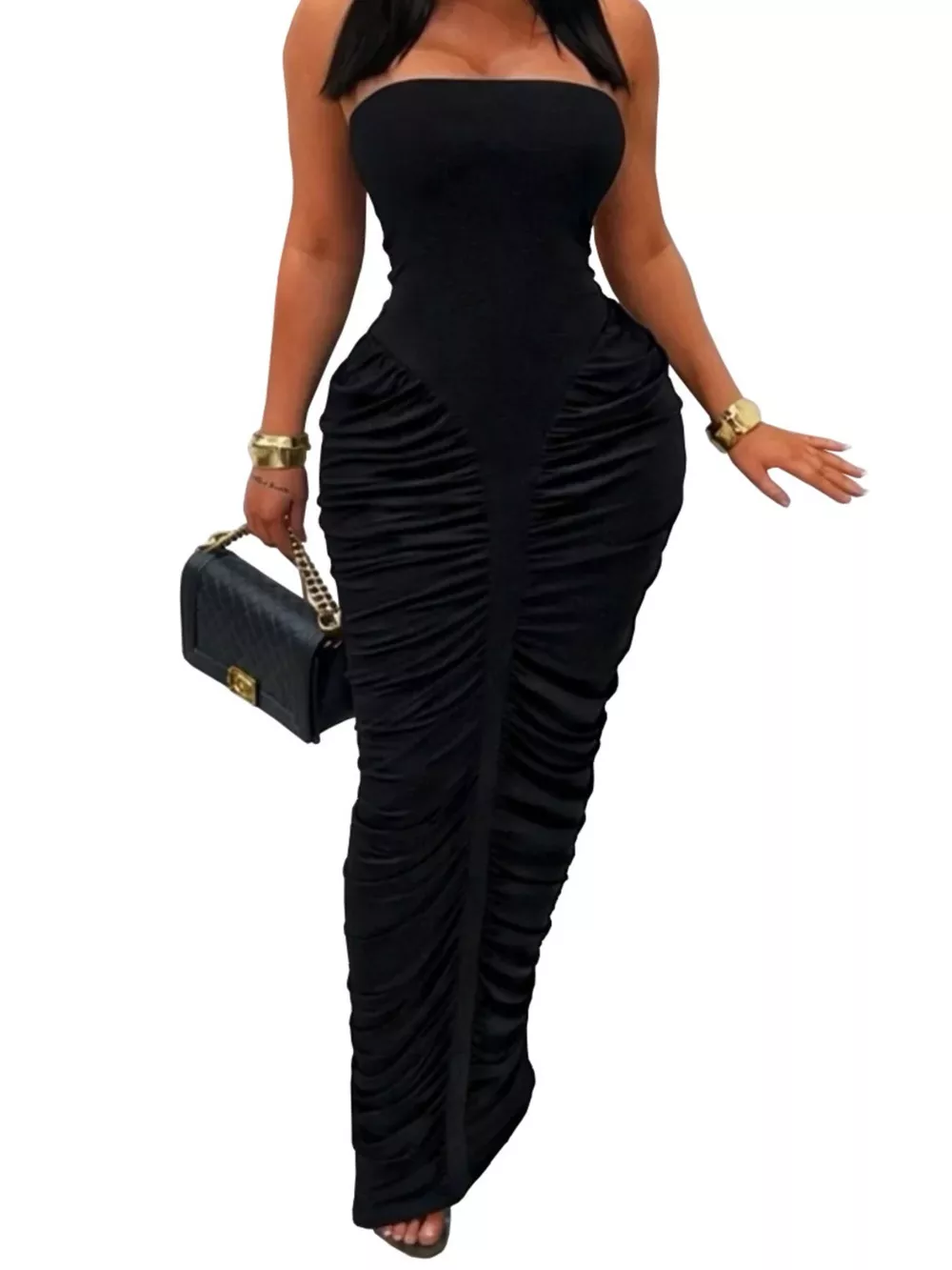 Strapless Ruched Bodycon Maxi Dress, image 3