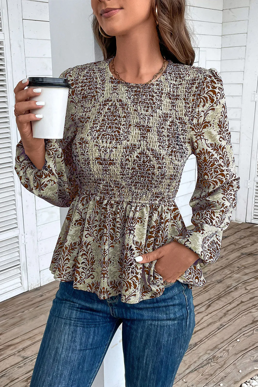 Smocked Printed Balloon Sleeve Blouse, image 4