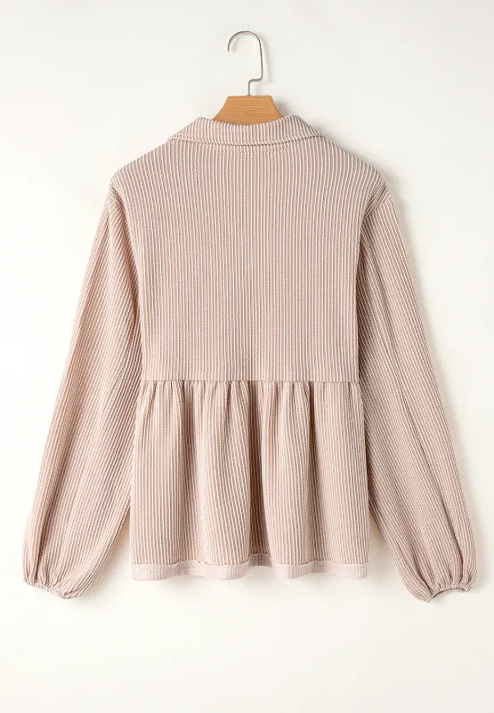 Corded Johnny Collar Long Sleeve Babydoll Blouse, image 6