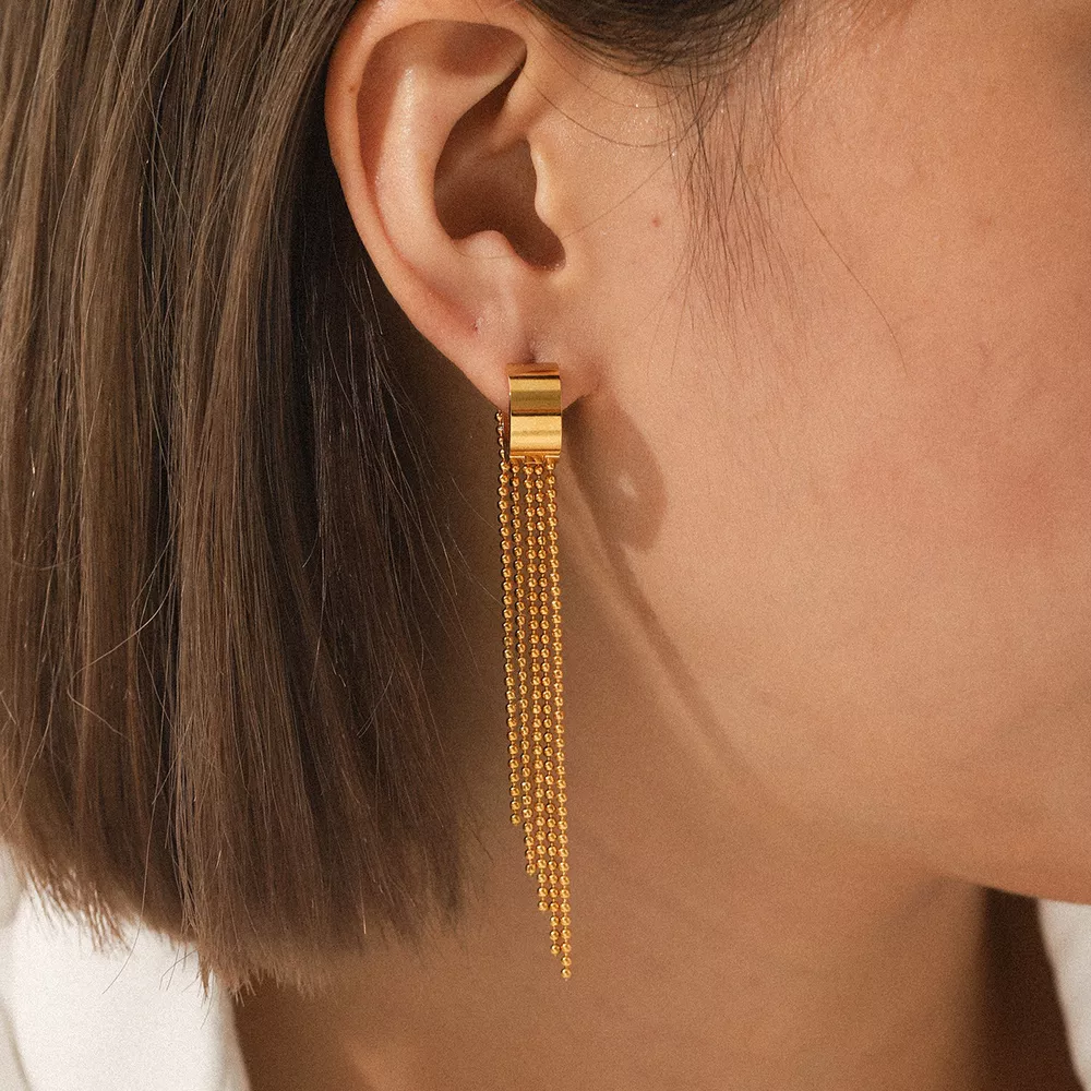 18K Gold-Plated Tassel Chain Earrings, image 5