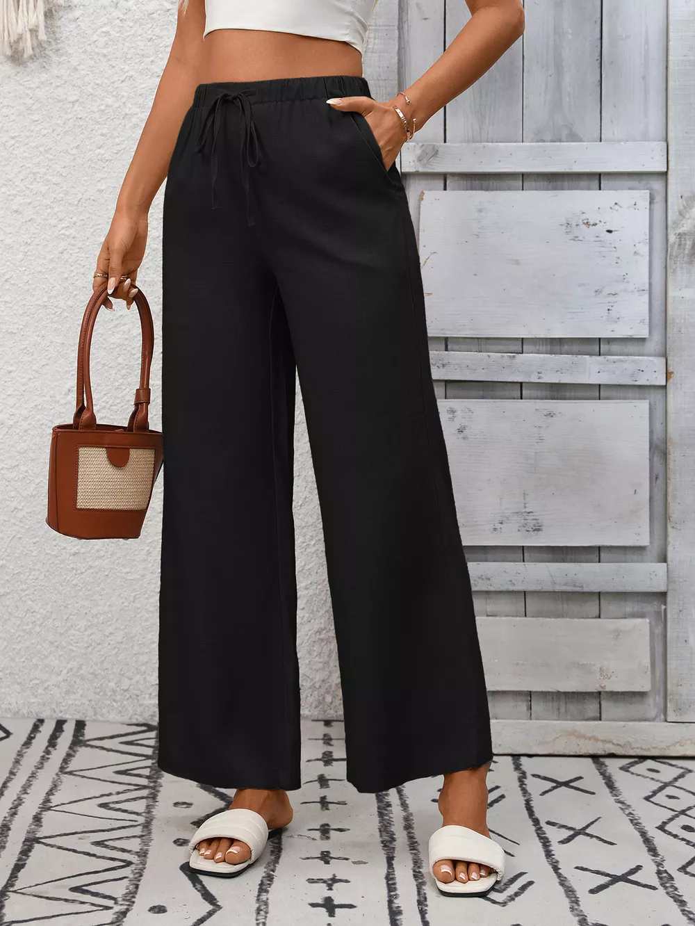 Drawstring High Waist Wide Leg Pants, image 17