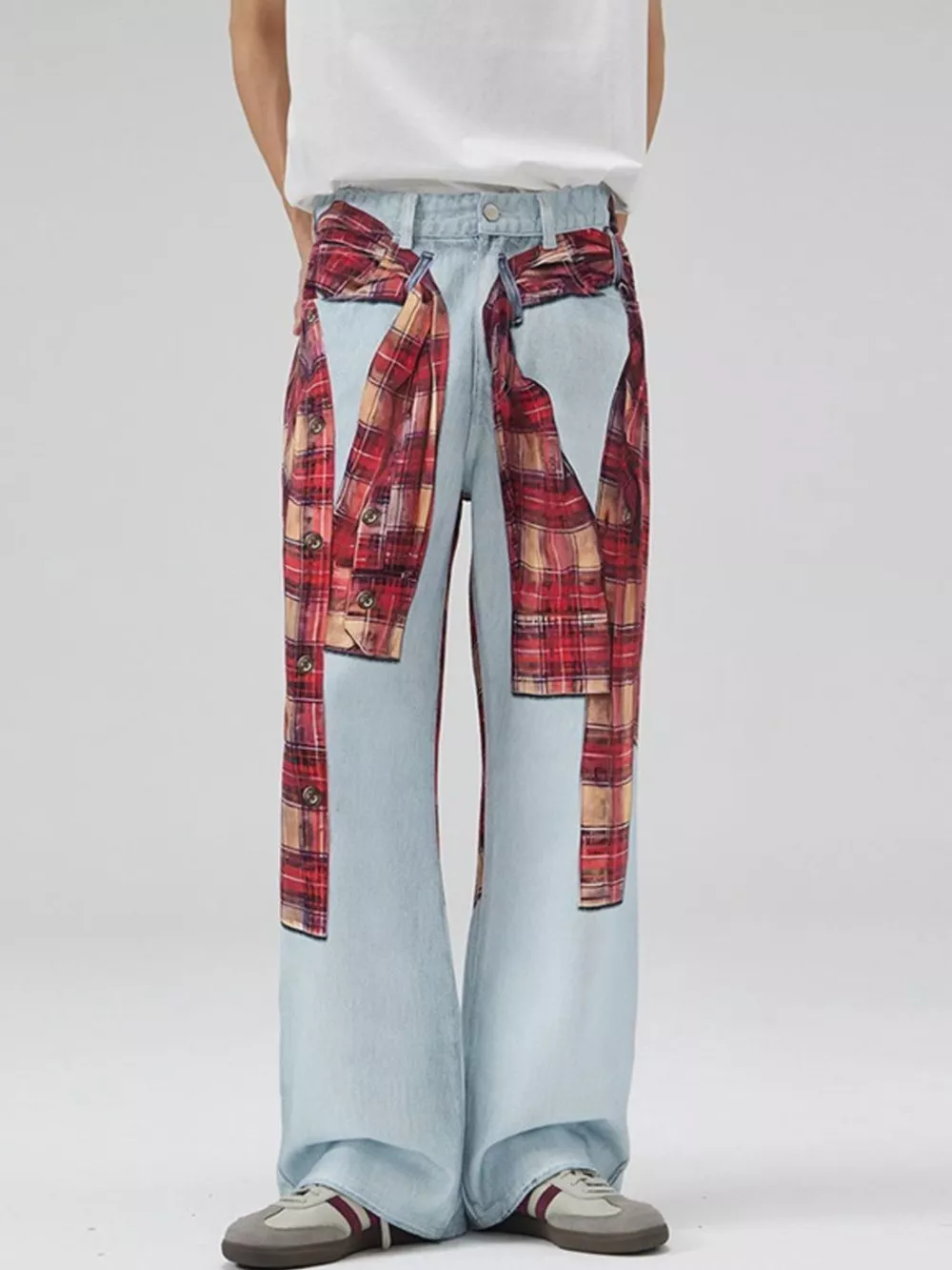 Men's Plaid Wide Leg Jeans, image 2