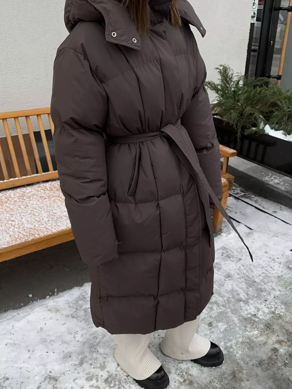 Longline Padded Winter Coat with Belted, image 14