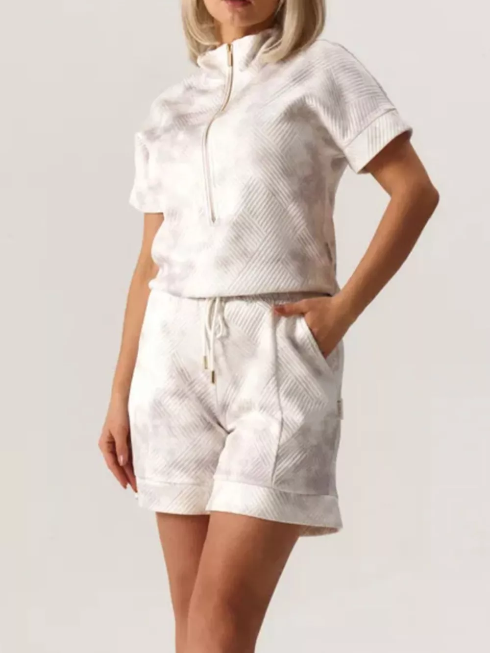 Half Zip Short Sleeve Top and Shorts Set, image 3