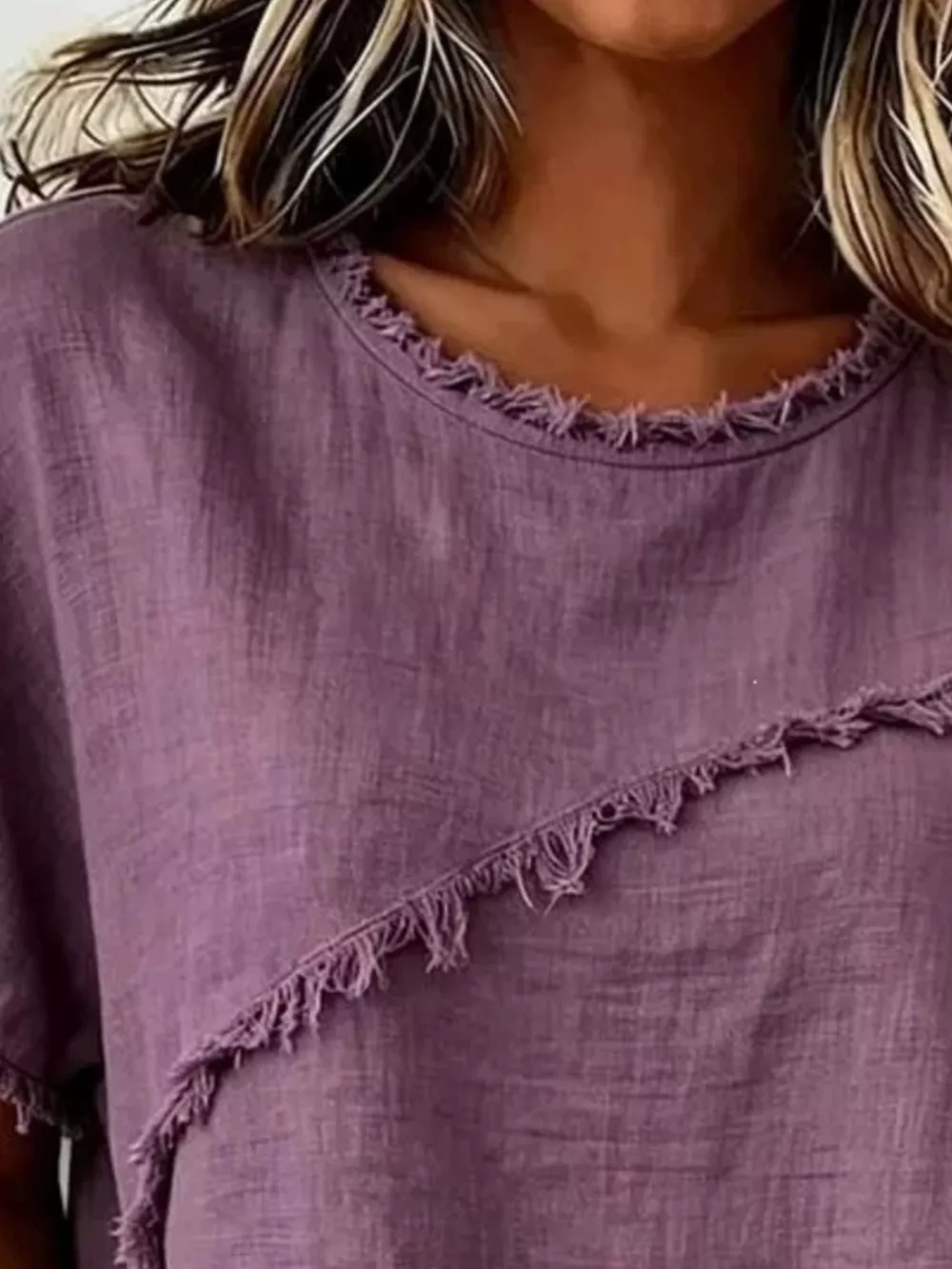 Full Size Frayed Hem Short Sleeve Top Plus Size, image 12