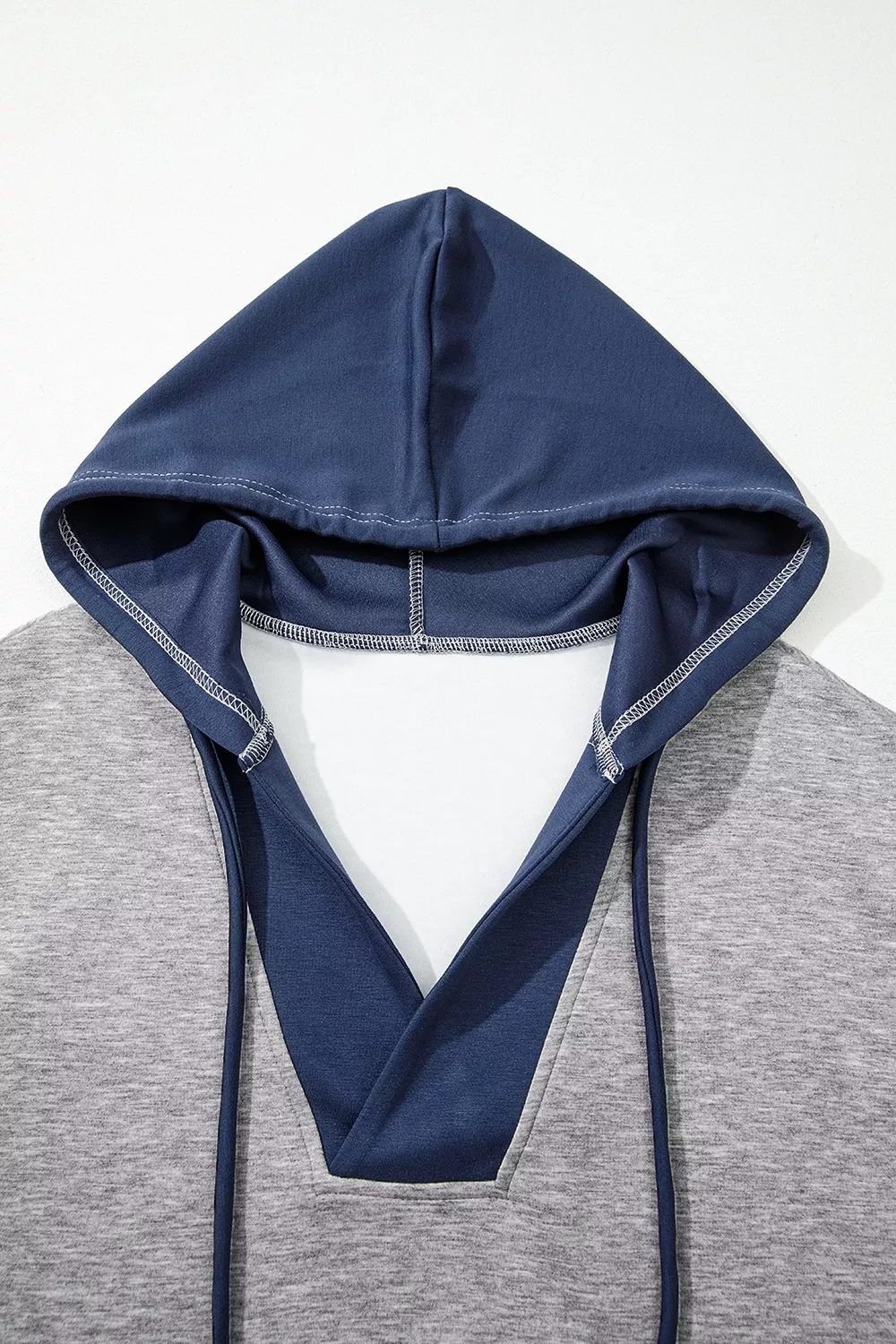 Color Block Patchwork V Neck Drawstring Hoodie, image 7