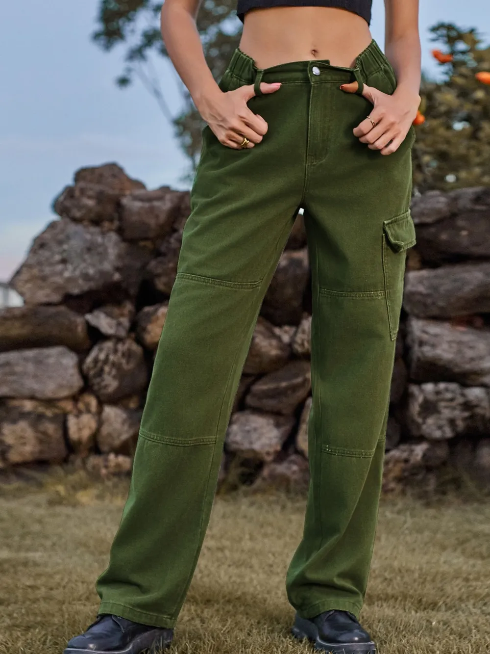High Waist Cargo Straight Jeans, image 5