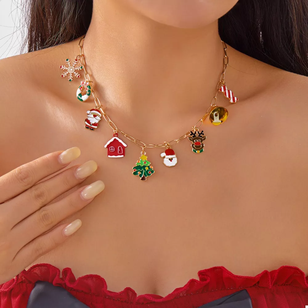 18K Gold-Plated Resin Christmas Theme Necklace, image 2