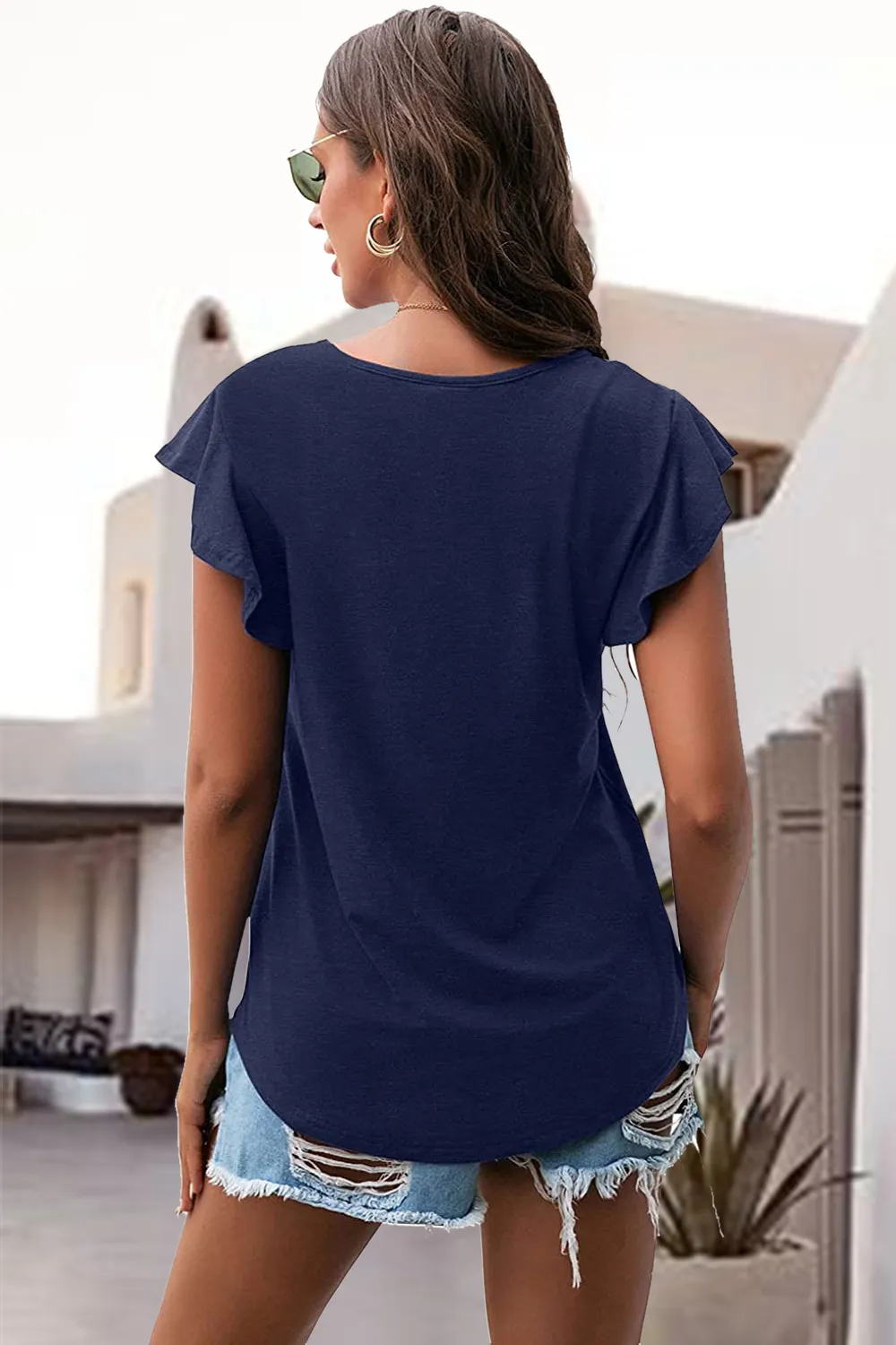 Ruffled Round Neck Cap Sleeve Blouse, image 7