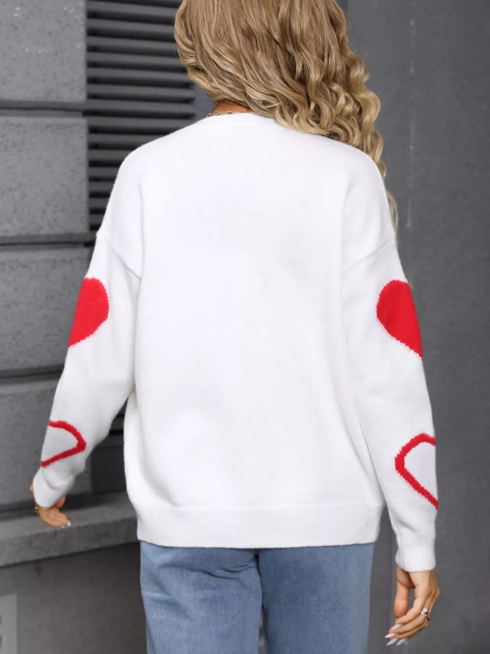 Valentine's Day Heart Pattern Button-Up Knit Cardigan, image 12