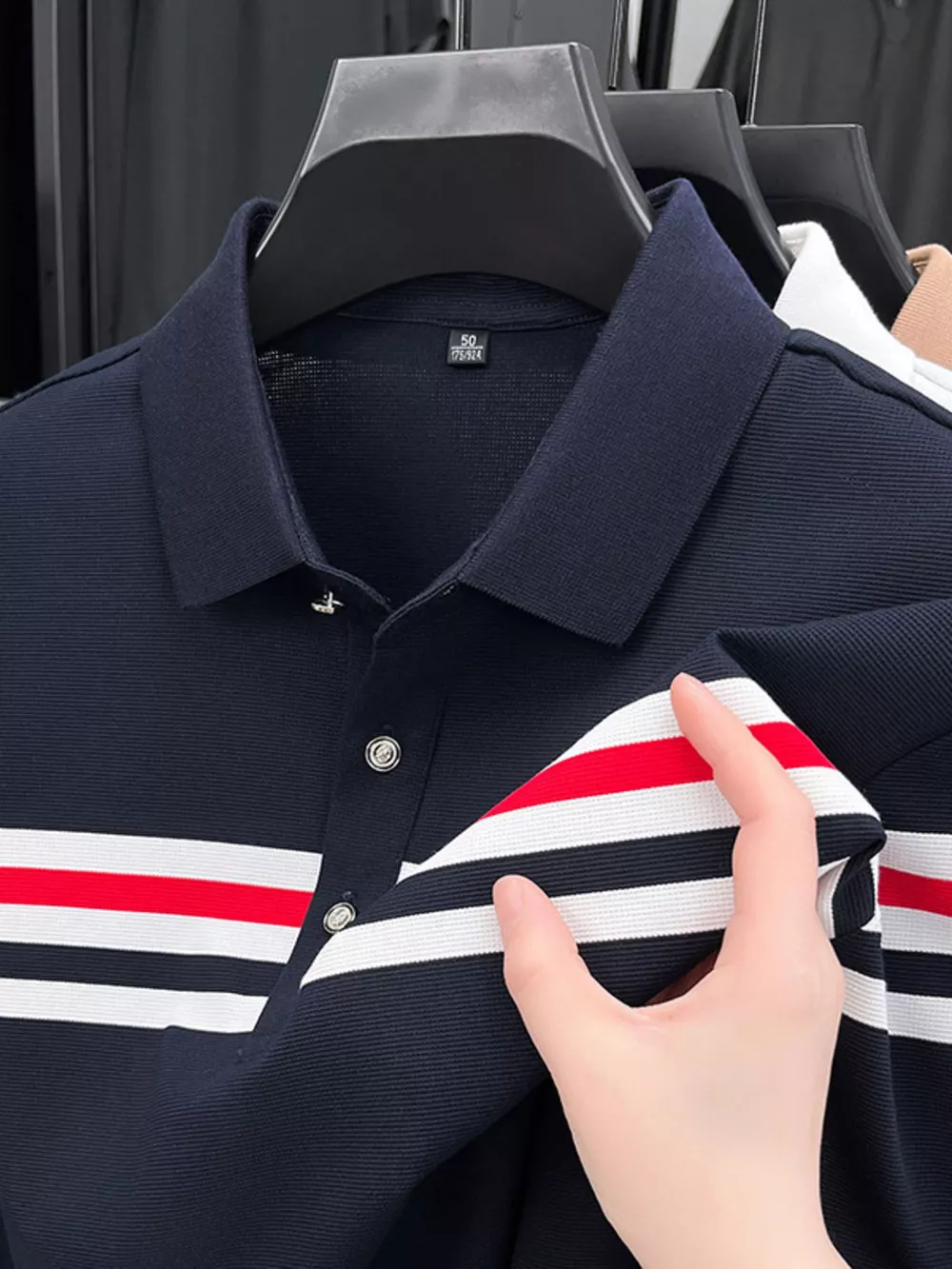 Men's Plus Size Striped Short Sleeve Polo, image 5