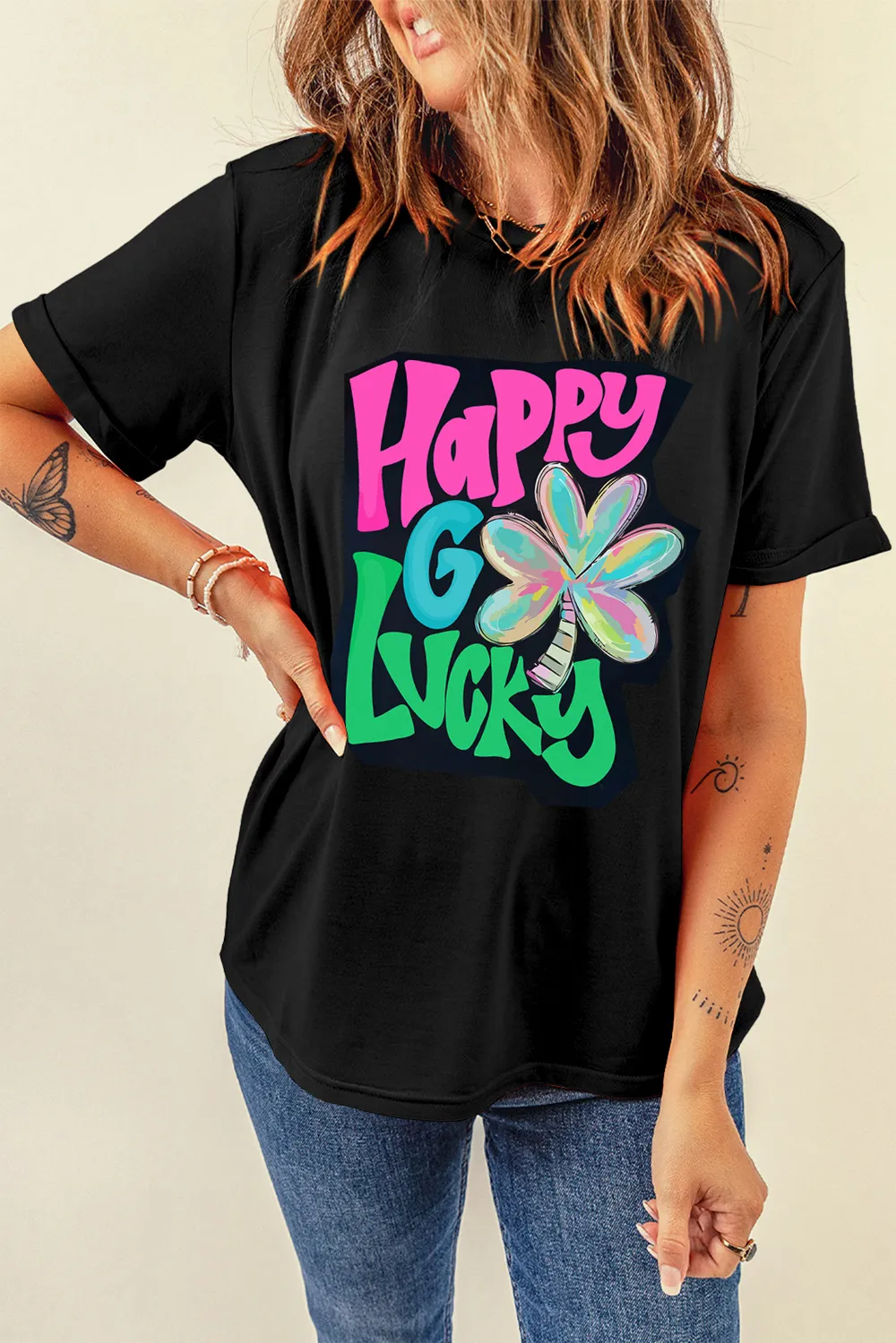 Letter Graphic Round Neck T-Shirt, image 3
